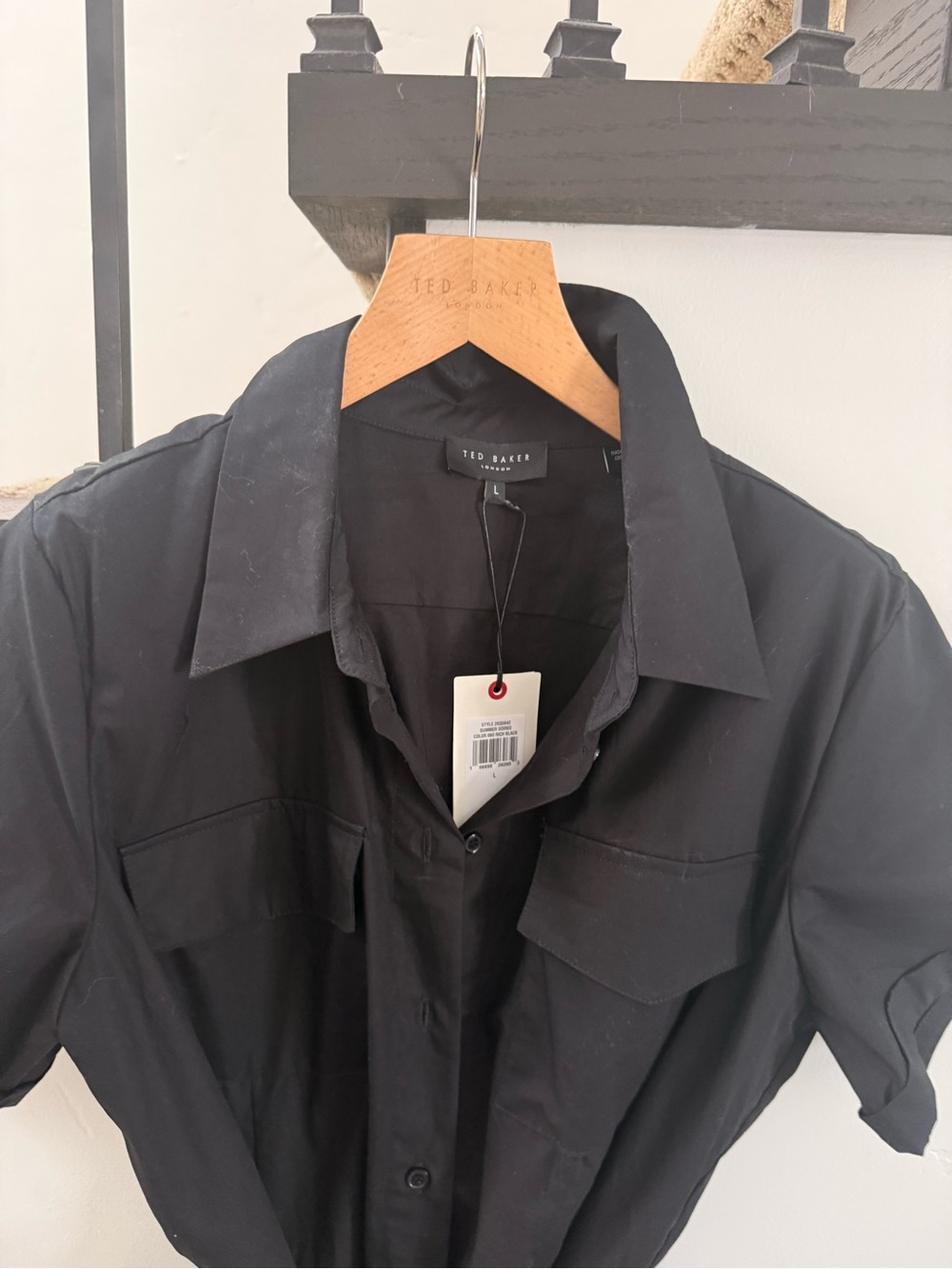 Ted Baker London Black Maxi Shirt Dress with Waist Tie and pockets - Picture 2 of 3